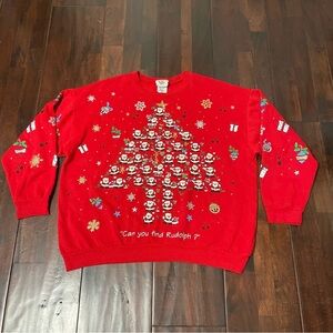 Vintage Nut Cracker Christmas Crewneck Size Large Santa Christmas Tree Rudolph